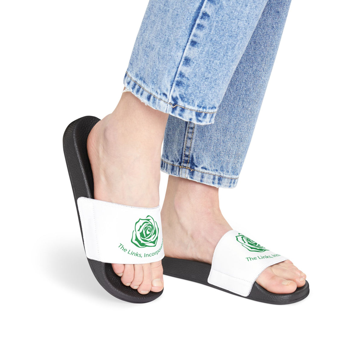 White Roses Slides Links Women's Rose Slides – T Merchandising Custom Solutions