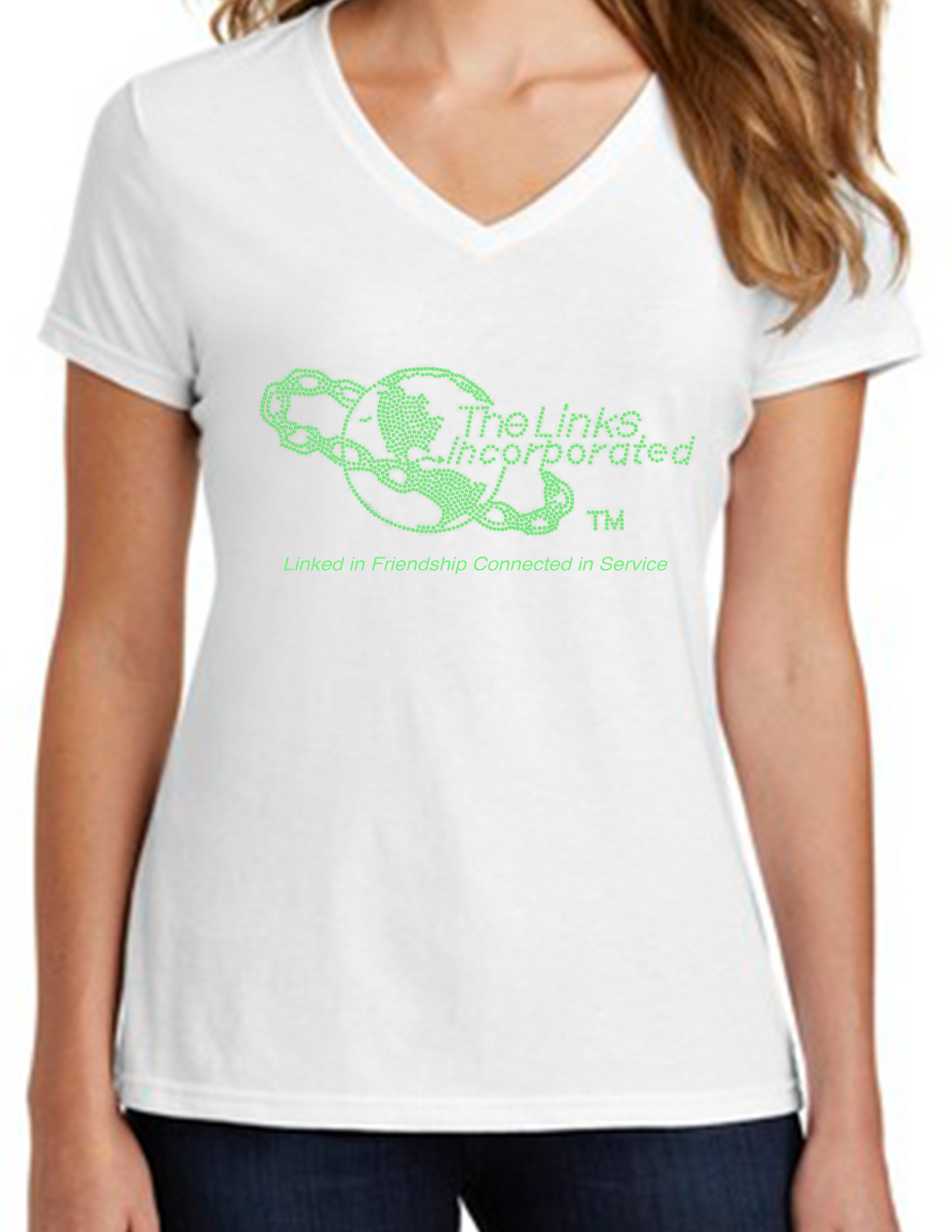 Rhinestone Links Logo  V-Neck